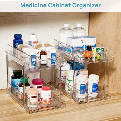 Vtopmart 4 Pack Pull Out Bathroom Under Sink Organizer with Dividers (S-Divided) - color: Transparent, size: S-Divided (4 Pack)