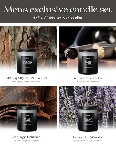 AOOVOO Scented Candles Set - 4 Pack Men Candles for Home Scented | 28 oz Soy Wax, 200 Hour Long Lasting Candle, aromatherapy Candle Birthday, Christmas, Valentine, Gift Set for Men - size: 4 Pack Mens Candles