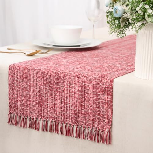 100% Cotton Table Runner - 72x13 Inch, Chambery Textured Table Runner, Durable & Elegant for Dining Table, Wedding, Restaurant, Oeko-TEX Certified - Winery/Red - color: Winery Red