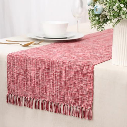 100% Cotton Table Runner - 72x13 Inch, Chambery Textured Table Runner, Durable & Elegant for Dining Table, Wedding, Restaurant, Oeko-TEX Certified - Winery/Red - color: Winery Red