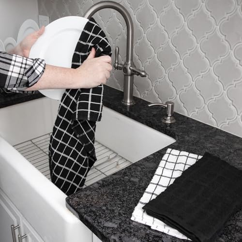 Ritz Premium 100% Cotton Terry Check Kitchen Dish Towels - Highly Absorbent, Super Soft, Long-Lasting, 25"x15", 3-Pack, Black - color: Black, size: 3-Pack - Kitchen Towel