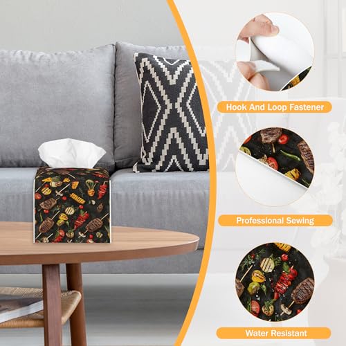 Vegetables 2 Pcs Tissue Box Cover Square, Spring Fruit BBQ Tissue Box Holder Waterproof Leather Facial Paper Organizer Dispenser for Bathroom Home Car Nightstand - color: Vegetables