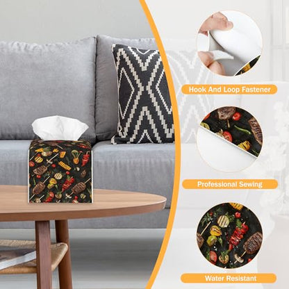Vegetables 2 Pcs Tissue Box Cover Square, Spring Fruit BBQ Tissue Box Holder Waterproof Leather Facial Paper Organizer Dispenser for Bathroom Home Car Nightstand - color: Vegetables