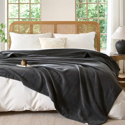 CHUFFED Cotton Waffle Blanket King Size - Plush Milk Velvet & Reversible Waffle Weave,Anti-Static 500Gsm Design，Thick Cozy Soft Winter Blanket for Bed, Couch, Sofa - Dark Grey, 104x90 Inches - color: Dark Grey, size: King