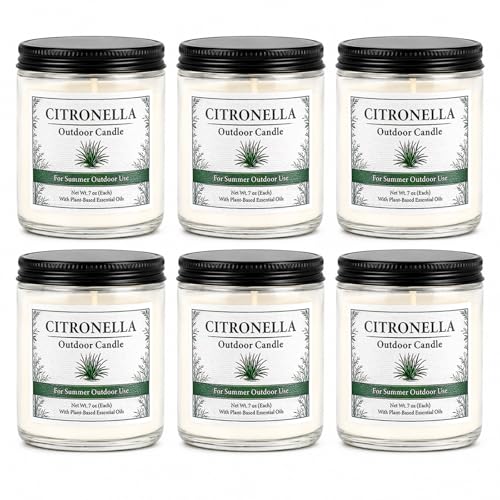 Citronella Candles Outdoor - 6 Pack Soy Wax Citronella Candles | 42 oz 300 Hours Total Outdoor Candle Set for Patio Backyard, Garden, Balcony, Deck, Porch, BBQ, Camping & Summer Parties - color: Citronella Candles 6 Pack