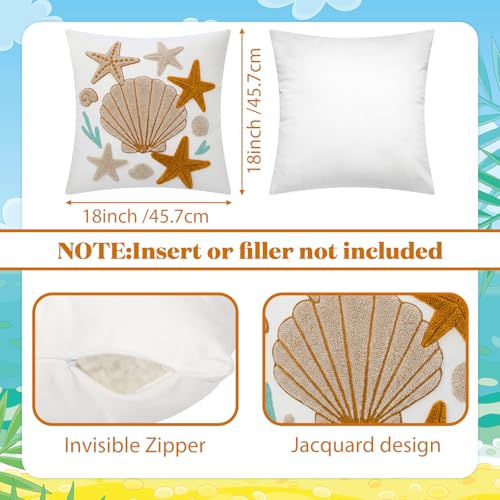 Moukeren 2 Pcs Seashell Starfish Throw Pillow Cover 18 x 18 Inch Summer Coastal Nautical Embroidered Decorative Pillow Cases Beach Ocean Square Cushion Cover for Sofa Couch Bedroom Decor Gift - style: Starfish Shells