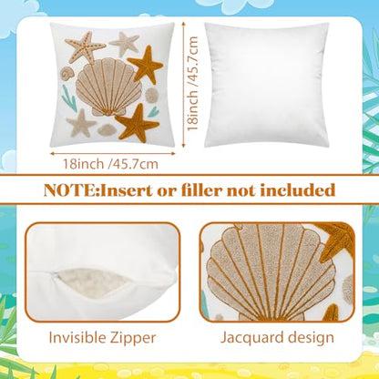 Moukeren 2 Pcs Seashell Starfish Throw Pillow Cover 18 x 18 Inch Summer Coastal Nautical Embroidered Decorative Pillow Cases Beach Ocean Square Cushion Cover for Sofa Couch Bedroom Decor Gift - style: Starfish Shells