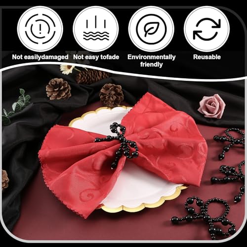 18 Pcs Black Pearl Napkin Rings Adjustable Imitation Pearl String Elegant Napkin Holders for Weddings Dinner Parties and Everyday Use - color: Black