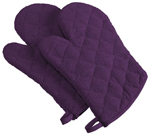 DII Basic Terry Collection 100% Cotton Quilted, Oven Mitt, Eggplant, 2 Piece - color: Eggplant, size: Oven Mitt