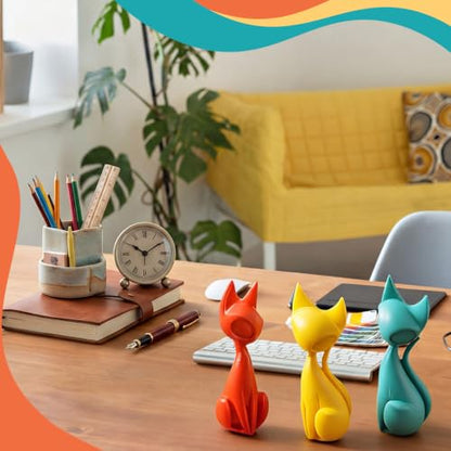 AceOrbit 3pcs Mid Century Modern Decor Medieval Table Decor Resin Cats Orange Blue and Yellow Resin Cats for Home Desktop Sculpture Office Table Desktop Bookshelf Mantelpiece Shelf Centerpiece - style: Cat