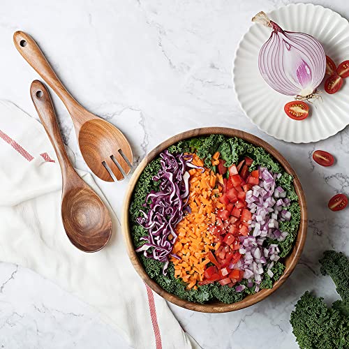 AOOSY Acacia Wood Salad Bowl Set of 3, 9Inch Handmade Wooden Salad Bowl | with Serving Spoon & Fork, Salad Mixing & Serving Set - size: 9inchX2.78inch
