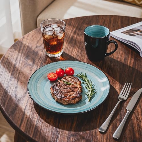 Stoneware Sonoma 56pc Dinnerware Set, Black + Speckled Spin Wash Turquoise - color: Turquoise
