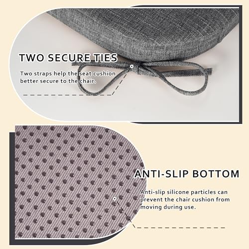 ELFJOY Non-Slip Chair Cushions for Dining Chairs Dark Grey 16.7"x16" | 4 Pack, with Ties and Washable Cover, U Shape, Breathable Fabric, for Kitchen Dining Office Folding Chairs，Comfortable - color: Dark Grey