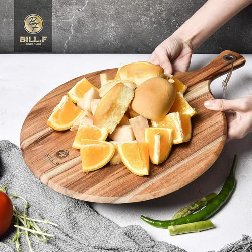 BILL.F Wood Cutting Board for Kitchen Set of 2 Cutting Board Wood with Handle for Meat,Cheese Board,Vegetables, Bread,Charcuterie - Decorative Wooden Serving Board for Kitchen and Dining Room - style: Round+Square