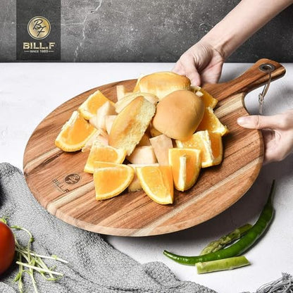 BILL.F Wood Cutting Board for Kitchen Set of 2 Cutting Board Wood with Handle for Meat,Cheese Board,Vegetables, Bread,Charcuterie - Decorative Wooden Serving Board for Kitchen and Dining Room - style: Round+Square