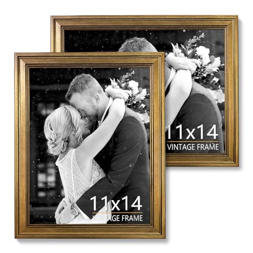 11x14 Picture Frame Vintage Gold Set of 2 for Tabletop & Wall | Picture Frames for Living Room, Bedroom, Office Décor & Wedding Gift - color: Gold, size: 11X14 - 2 Pack