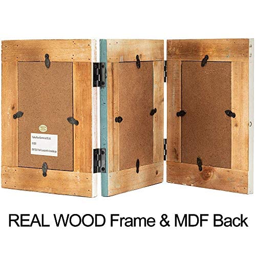 RiteSune Rustic Picture Frame 3 Folding 5X7 Triple Hinged | Photo Frame Collage for Home Office Desk, Present for Christmas, New Year - color: Trifold 5X7