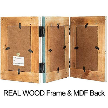 RiteSune Rustic Picture Frame 3 Folding 5X7 Triple Hinged | Photo Frame Collage for Home Office Desk, Present for Christmas, New Year - color: Trifold 5X7