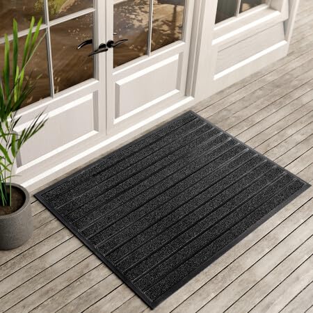 ubdyo Extra Durable Door Mat Outside Entrance (47" x 32", Bright Black) | Dirt Trapping ,Non-Slip Backing, Indoor or Outdoor Use, Welcome Mat, Low Profile, Natural Rubber, Stain Fade Resistant - color: Bright Black, size: 47" x 32" (Rectangular)