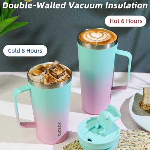 BJPKPK 30oz Insulated Tumbler with Handle, Lid & Straw, Stainless Steel | Double Wall Vacuum Insulated Coffee Travel Mug - Keeps Cold & Hot, BPA Free, Cupholder Fit for Office, Gym & Travel - color: Mint, size: 30 Ounces