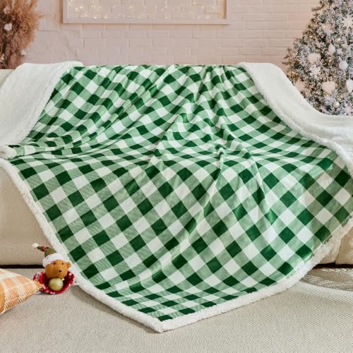 BEAUTEX Christmas Sherpa Fleece Throw Blanket Soft Warm Buffalo Plaid | Plush Blanket & Throw, Winter Cozy Fuzzy for Couch, Sofa, Bed (Green, 50" x 60") - color: Green, size: Throw-50"x60"