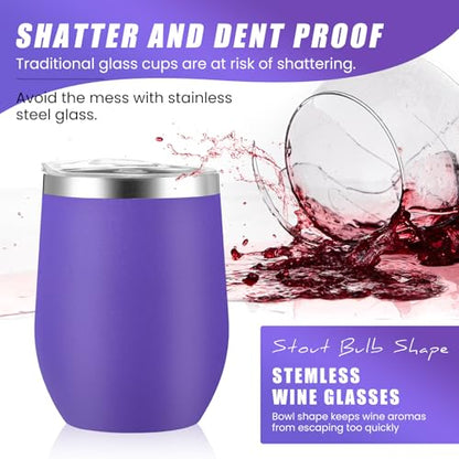 Remagr 16 Pack Stainless Steel Wine Tumblers 12 oz Insulated Vacuum Wine Cup Set Double Wall Stainless Steel Stemless Mug Glasses for Coffee Soda Whiskey Outdoor Travel (Purple) - color: Purple