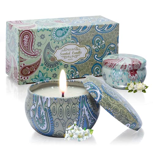 Candles Gifts for Women, 2 Pack 2.5 oz Fresh Gardenia and Jasmine Scented Candles Set for Relaxing Aromatherapy, Up to 24 Hours Burning Time, Natural Soy Candles Gifts for Christmas - color: Gardenia + Jasmine