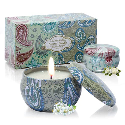 Candles Gifts for Women, 2 Pack 2.5 oz Fresh Gardenia and Jasmine Scented Candles Set for Relaxing Aromatherapy, Up to 24 Hours Burning Time, Natural Soy Candles Gifts for Christmas - color: Gardenia + Jasmine
