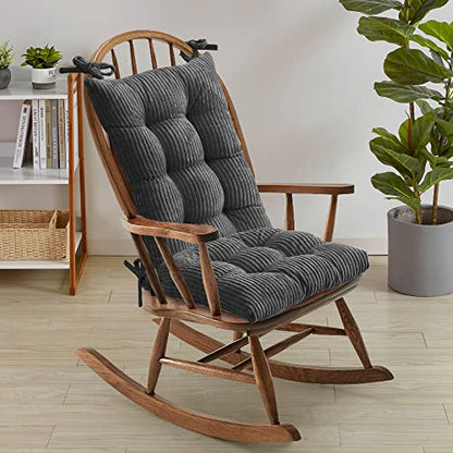 Rocking Chair Cushion Premium Tufted Pads Non Skid Slip Backed Crushed Velvet Cover Set of Upper and Lower with Ties, 21 in x 17 in | 17 in x 17 in, Velvet Gray - color: Velvet Gray, style: 21" X 17"/17" X 17" (Pack of 1)
