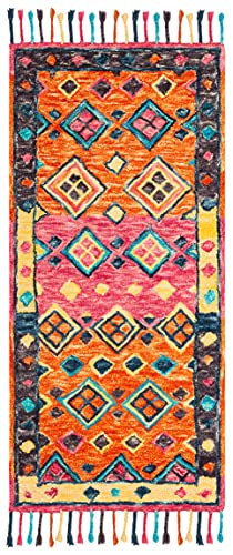 SAFAVIEH Aspen Collection Accent Rug - 2' x 3', Orange & Fuchsia, Handmade Boho Braided Tassel Wool, Ideal for High Traffic Areas in Entryway, Living Room, Bedroom (APN138A) - size: 2' x 3' (Rectangular)