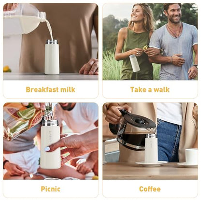 8 oz Water Bottles Made of 304 Stainless Steel, Small Water Bottles Double Wall Vacuum Insulation for Hot&Cold Drinks, Water Bottle Purse with Carry Handle - 100% Leakproof(Beige) - color: Beige, size: 8.5 Ounces