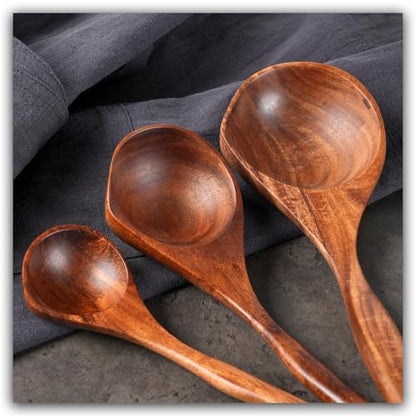 3 PCS Wooden Spoon Set, Natural Teak Large Soup Ladel for Cooking | Mixing Spoon,Durable, Nonstick Safe & Heat Resistant with Ergonomic Handles, Wooden Cooking Spoon,for Kitchen Tasks - size: 3 pieces (Teak)