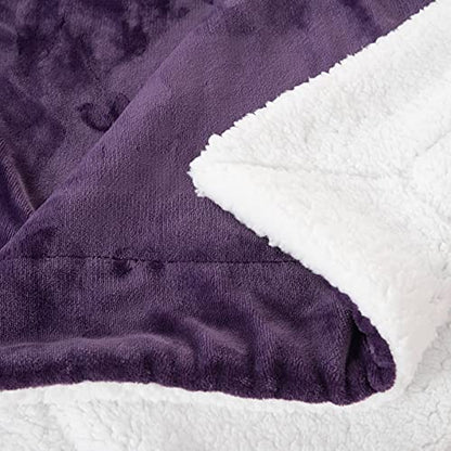 Sherpa Fleece Throw Blanket, Aubergine, 50x60 inches | Double-Sided Super Soft Luxurious Plush Blanket Throw Size - color: Aubergine, size: 50"×60"