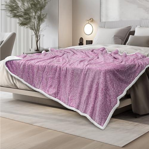 Premium Sherpa Melange Throw Blanket for Couch, Sofa by Pavilia | Soft, Fluffy, Plush, Warm, Cozy | Fuzzy Lightweight Microfiber, Purple Wine Luxury Modern Reversible TV Blanket | 50 x 60 Inches - color: Melange Wine, size: 50 x 60 Inches