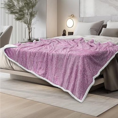 Premium Sherpa Melange Throw Blanket for Couch, Sofa by Pavilia | Soft, Fluffy, Plush, Warm, Cozy | Fuzzy Lightweight Microfiber, Purple Wine Luxury Modern Reversible TV Blanket | 50 x 60 Inches - color: Melange Wine, size: 50 x 60 Inches