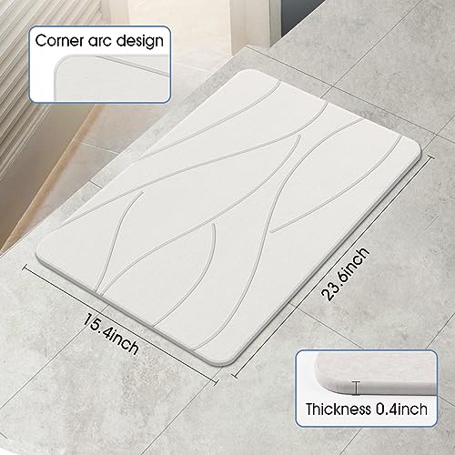 Veeloim Stone Bath Mat Diatomaceous Earth Shower Mat Non-Slip Super Absorbent Diatomite Stone Bath Mats for Bathroom Floor Quick Drying Natural Easy to Clean(23.6''×15.4" White) | Fast Drying, Super Absorbent, Sustainable Material, Non-Slip, Easy Maintena