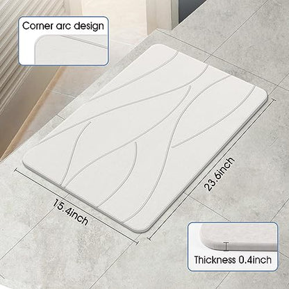 Veeloim Stone Bath Mat Diatomaceous Earth Shower Mat Non-Slip Super Absorbent Diatomite Stone Bath Mats for Bathroom Floor Quick Drying Natural Easy to Clean(23.6''×15.4" White) | Fast Drying, Super Absorbent, Sustainable Material, Non-Slip, Easy Maintena