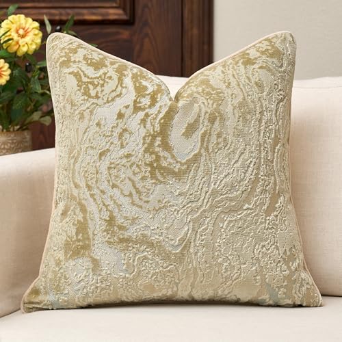 Throw Pillow Cover 18x18, Beige Velvet Pillow Cover for Modern Decor | Neutral Patterned Decorative Accent for Couch Sofa Living Room Bedroom, Square Jacquard Cushion Cover with Luxury and Visual - color: Beige, size: 18" x 18" (Pack of 1)
