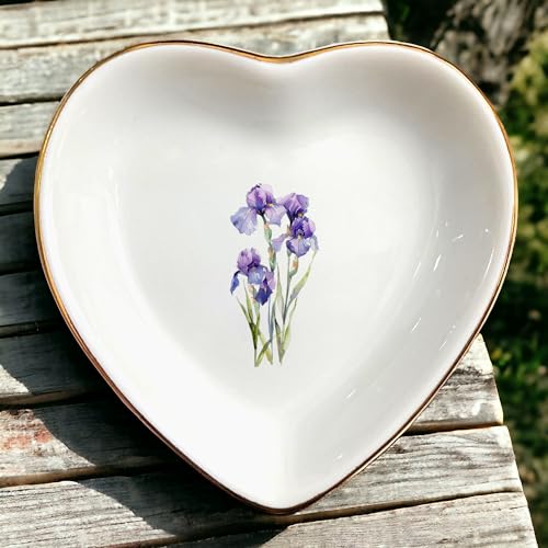 February Iris Flower Ring Dish-Purple Floral Jewelry Dish for Hippie,Nature-February Birthflower for Mom Aunt Grandma Sister Friend-Iris Jewelry Box Gift - style: 2 - February (Iris)
