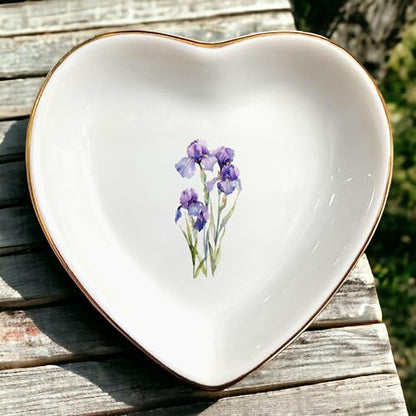 February Iris Flower Ring Dish-Purple Floral Jewelry Dish for Hippie,Nature-February Birthflower for Mom Aunt Grandma Sister Friend-Iris Jewelry Box Gift - style: 2 - February (Iris)