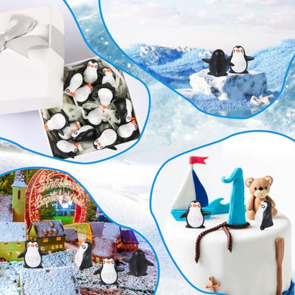 20Pcs Mini Penguin Figurines Resin Animal Statue Ornaments Tiny Potted Home Cake Decor DIY Crafts Accessories Garden Herd of Flat Back Cattle Fairy Outdoor Moss Micro Landscape Decoration
