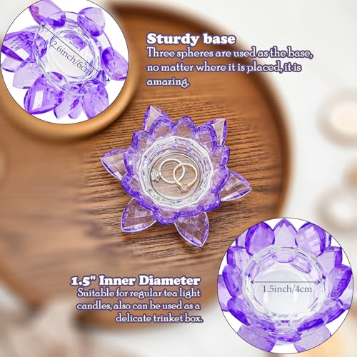 Crystal Flower Jewelry Tray, Luxury Transparent Decorative Trinket Dish for Rings, Earrings, Necklaces, Keys for Vanity Dresser Nightstand, Elegant Gift for Women Mother's Day (1, 4.4"(w) - Purple) - size: 4.4"(w) - Purple