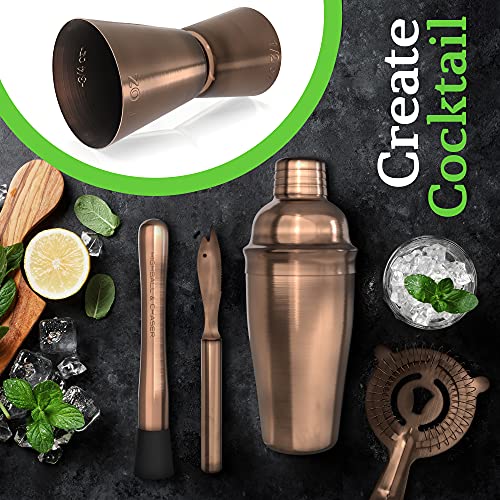 Highball & Chaser Cocktail Shaker Set: Bartender Kit for Home Bar Mixology Cocktail Bar Set Plus E-Book with 30 Recipes - color: Antique Copper