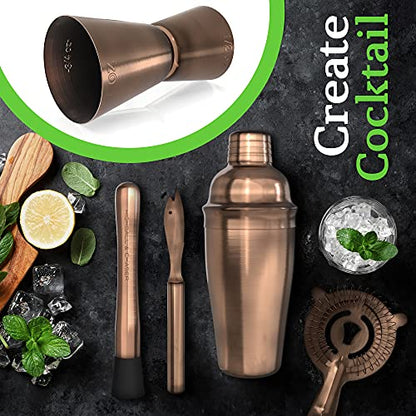 Highball & Chaser Cocktail Shaker Set: Bartender Kit for Home Bar Mixology Cocktail Bar Set Plus E-Book with 30 Recipes - color: Antique Copper