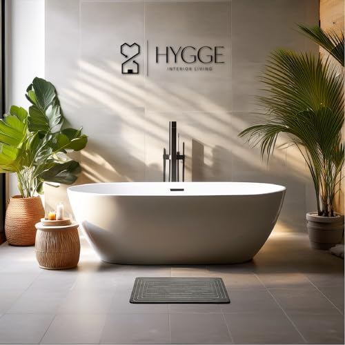 Diatomaceous Earth Stone Bath Mat - Ash Tile | Modern Fast Dry Bathroom Floor Shower Mat, Quick Drying Premium Luxury Diatomite Spa Stone Gift, Non-Slip Base, 23.6" x 15.4" - color: Ash Tile