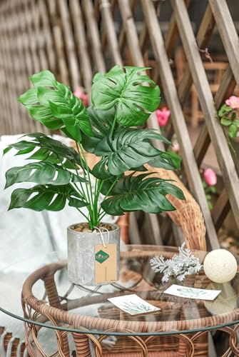 Der Rose 2 Pack 16" Fake Plants Artificial Monstera for Home Decor | Medium potted faux plants with taro and monstera leaves,easy to shape，desk shelf countertop and home accent