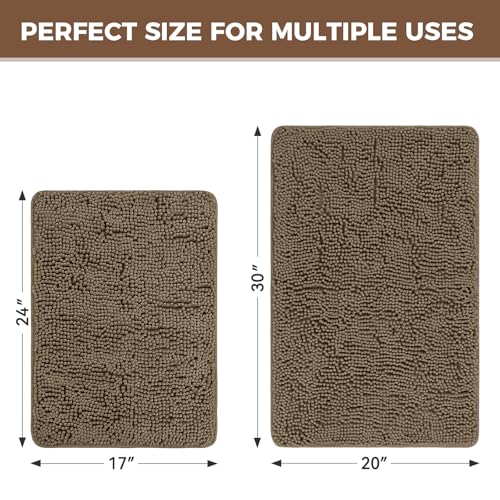 Bcoimo Bath Rugs Mat Set,2 Piece Non Slip Chenille Latte Bathroom Mat Sets | Extra Soft Bathroom Rug set;Non Slip with Rubber Backing Microfiber Mat;High Absorbent And Quick Drying mats;Machine Washable - color: Latte, size: 30×20 Plus 24×17