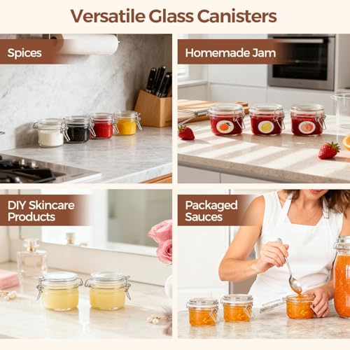 ComSaf Small Mason Glass Jars with Airtight Lids 4 oz 6 Pack Pantry | Herbs honey jam, Spice rack cabinet organization, Kitchen storage, Salt pepper chili, Wedding favors - size: 4oz*6