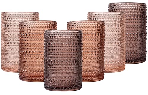 JOVGANK Venus Vintage Hobnail Drinking Glasses Set of 6, Water Tumbler 15oz, Kitchen & Bar Beaded Highball Glasses, Beverage Glass Cups for Water, Beer, Juice, New Year gifts - color: Venus, size: 15 oz