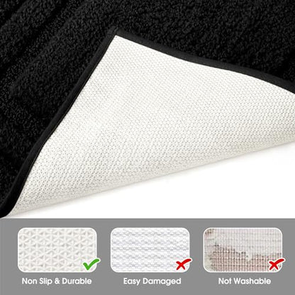 HOMEIDEAS Bathroom Rugs Sets 2 Piece, Super Soft and Absorbent Non Slip Microfiber U-Shaped Toilet Bath Mat Set (20"x32"+U20 x24, Black) - color: Loop- Black, size: 1'8" x 2'8" (20"x32"+U Shape 20"x24")